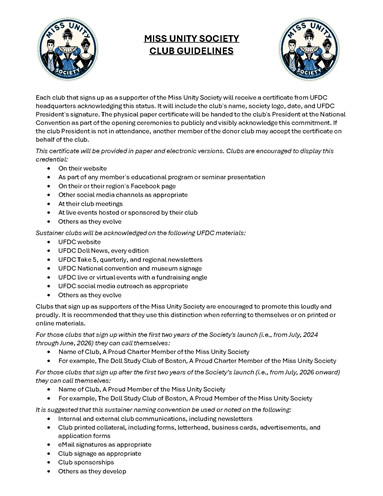 Miss Unity Society<br>Club Guidelines